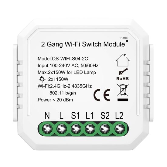 ST9000.500.02C WI-FI реле 2 канала, 2x150W,IP20, L46xW46xH18,230V, Белый AROUND
