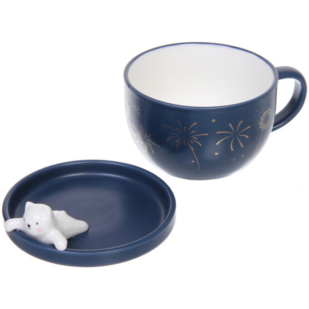 Кружка керамическая 470мл «Новогодний феерверк» с крышкой