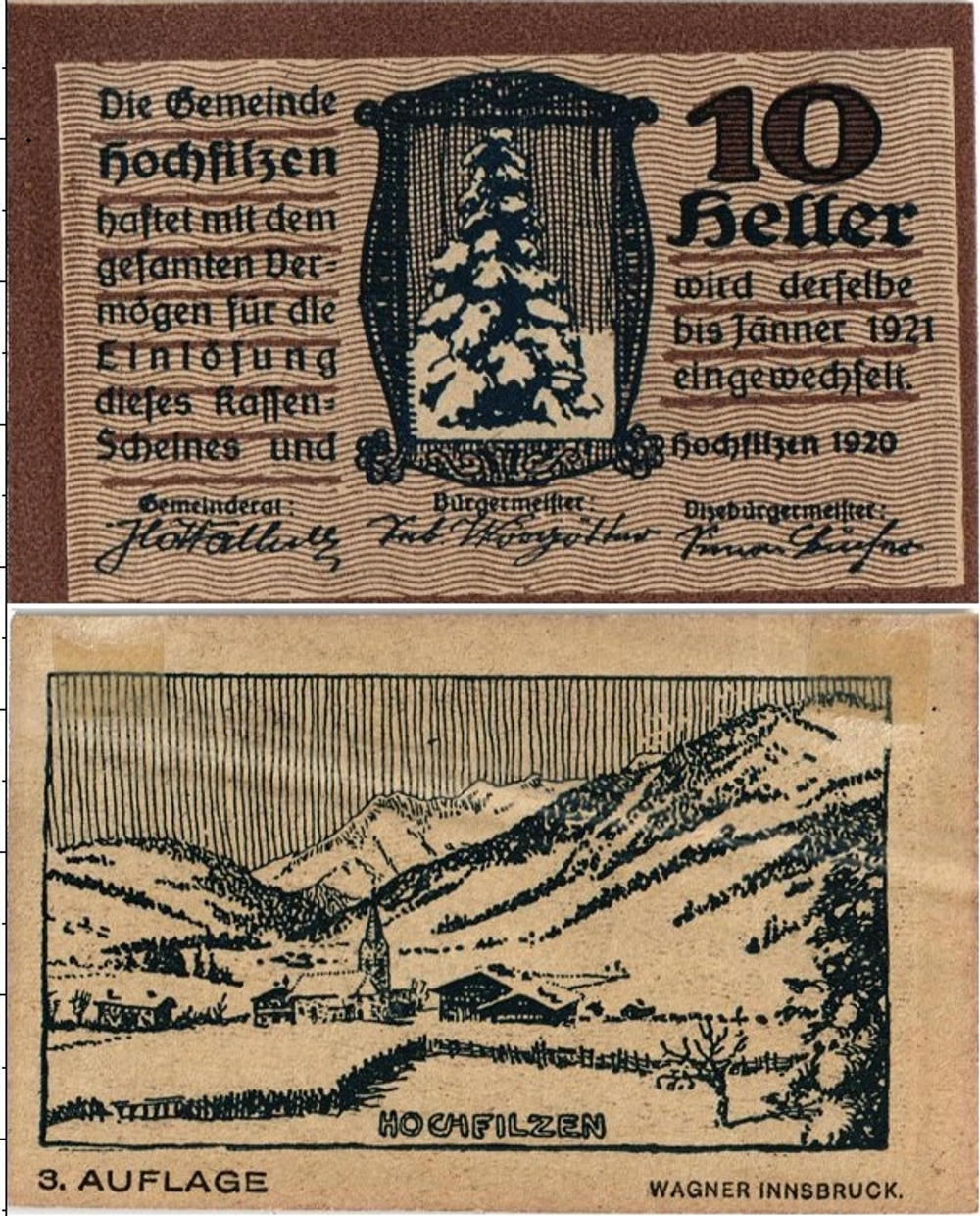 Австрия 10 геллеров 1920 Хохфильцен aUNC