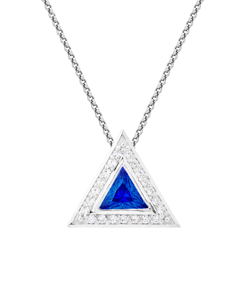 Подвес из серебра со вставками из выращенной синей шпинели и бесцветных фианитов