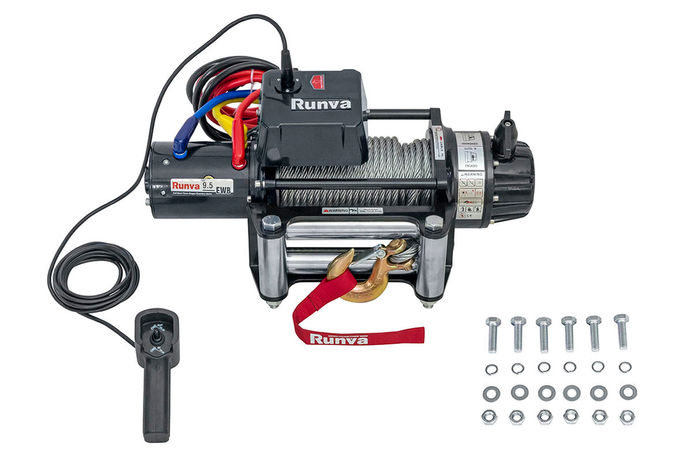 Лебёдка электрическая 24V Runva 9500 lbs 4350 кг влагозащищенная, стальной трос