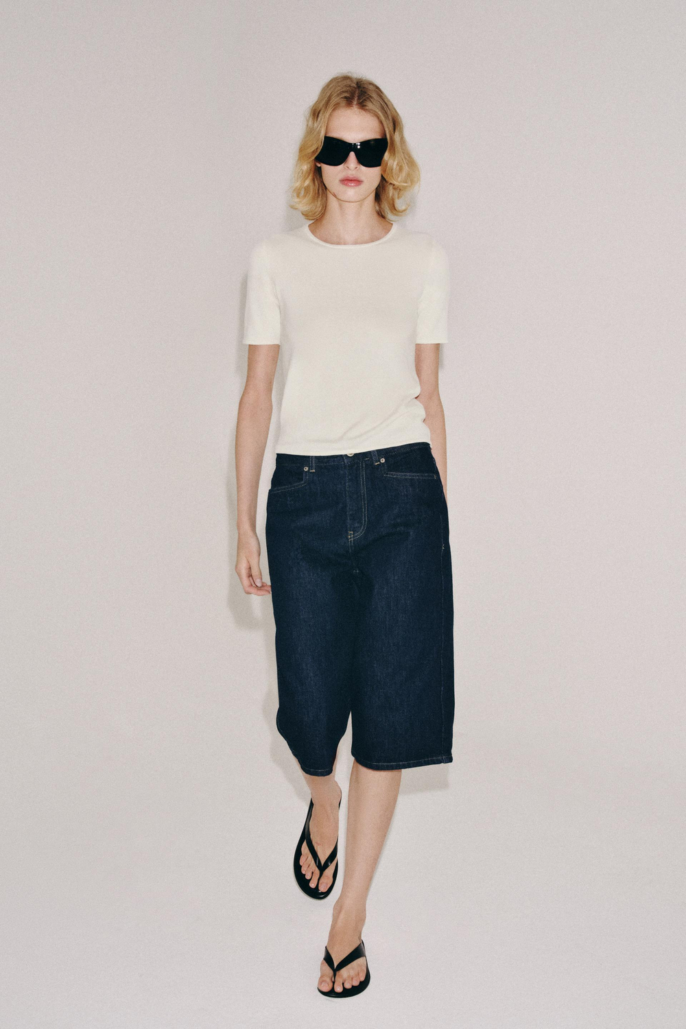 ZARA ТРИКОТАЖНЫЙ ТОП С КОРОТКИМИ РУКАВАМИ, ЭКРЮ
