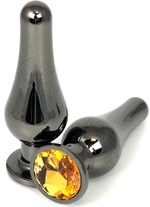 Черная удлиненная анальная пробка с оранжевым кристаллом - 8 см. (Цвет: оранжевый)