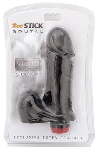 Чёрный вибратор с большой мошонкой