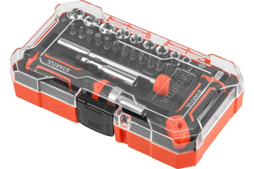 Реверсивная отвертка с набором бит и торцевых головок STARTUL Profi 28 предметов ST3095-28