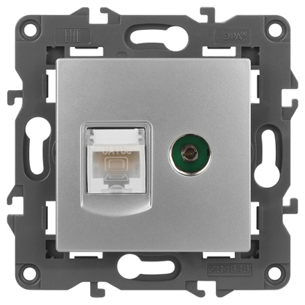 14-3110-03 ЭРА Розетка RJ45+TV, IP20, алюминий