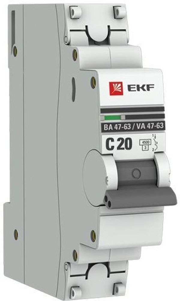 Автоматический выключатель ВА 47-63, 1P 20А (C) 4,5kA EKF PROxima mcb4763-1-20C-pro