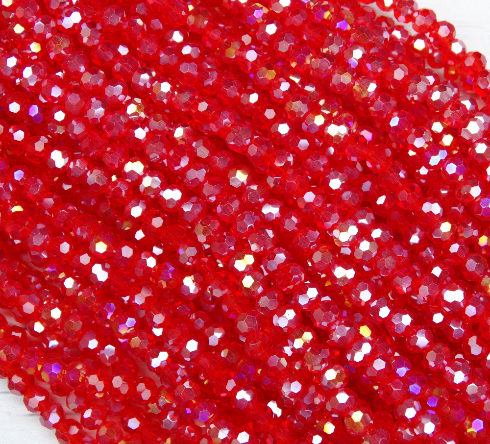БШ008ДС4 Хрустальные бусины "32 грани", цвет: ярко-красный AB прозрачный, 4 мм, кол-во: 95-100 шт.