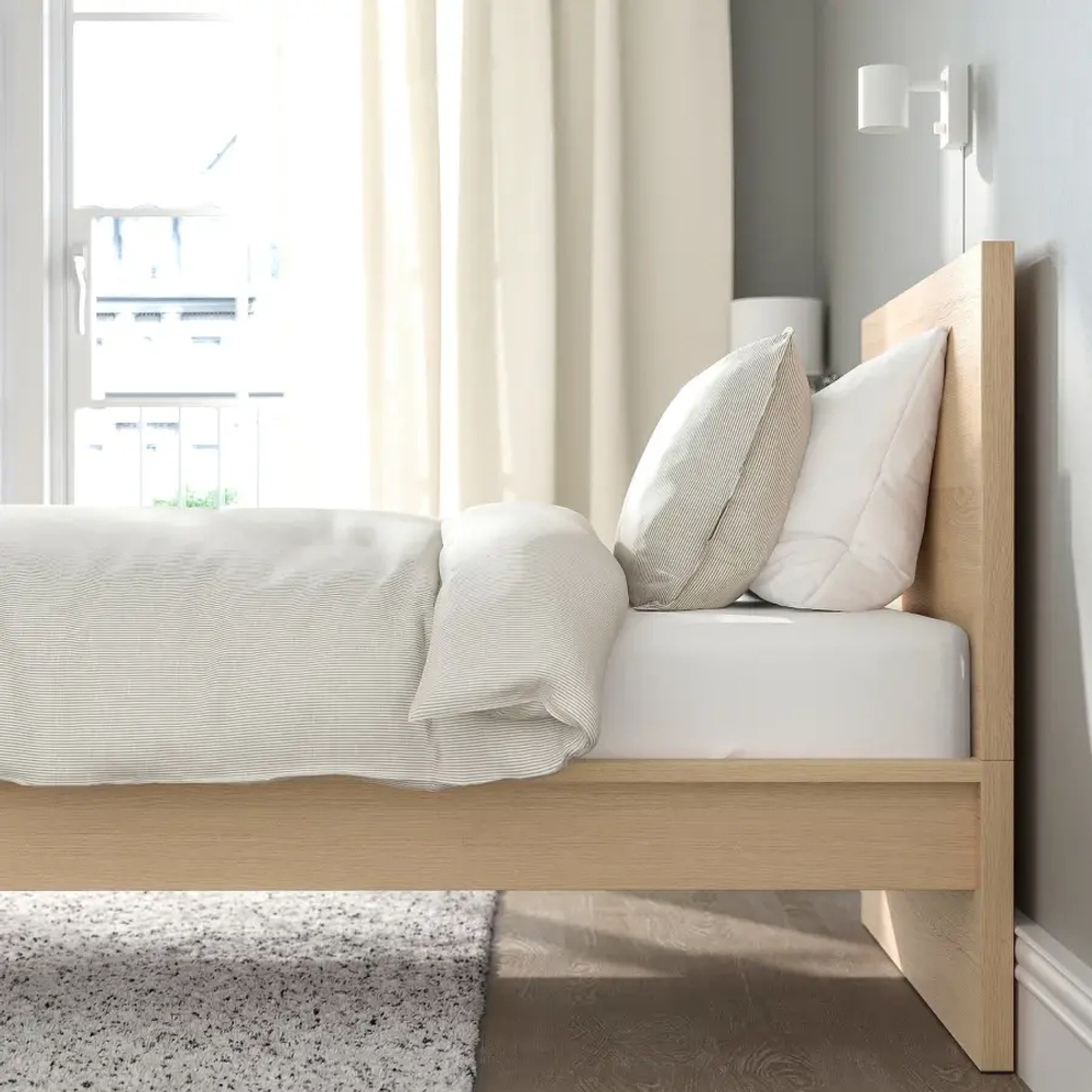 Кровать - IKEA MALM, 200х90 см, матрас жесткий, под беленый дуб, МАЛЬМ ИКЕА