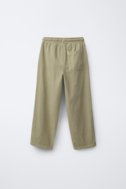 ZARA БРЮКИ ПРЯМОГО КРОЯ ИЗ ХЛОПКА И ЛЬНА, СВЕТЛО-ЗЕЛЕНЫЙ