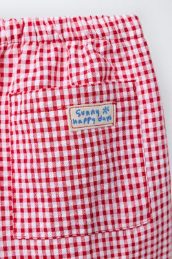 ZARA БРЮКИ BAGGY В КЛЕТКУ ВИШИ, КРАСНЫЙ/БЕЛЫЙ