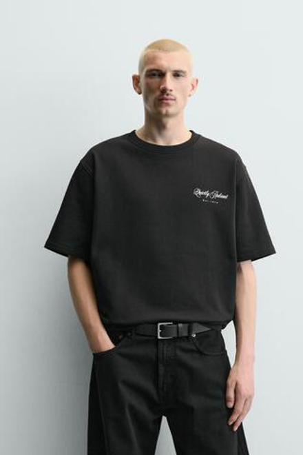 ZARA ФУТБОЛКА С НАДПИСЯМИ, ЧЕРНЫЙ