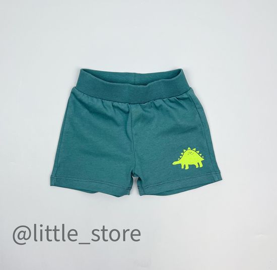 Шорты хлопковые "Динозавры" темный малахит