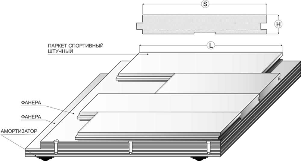Спортивный пол Паркетная Мозаика Ясень