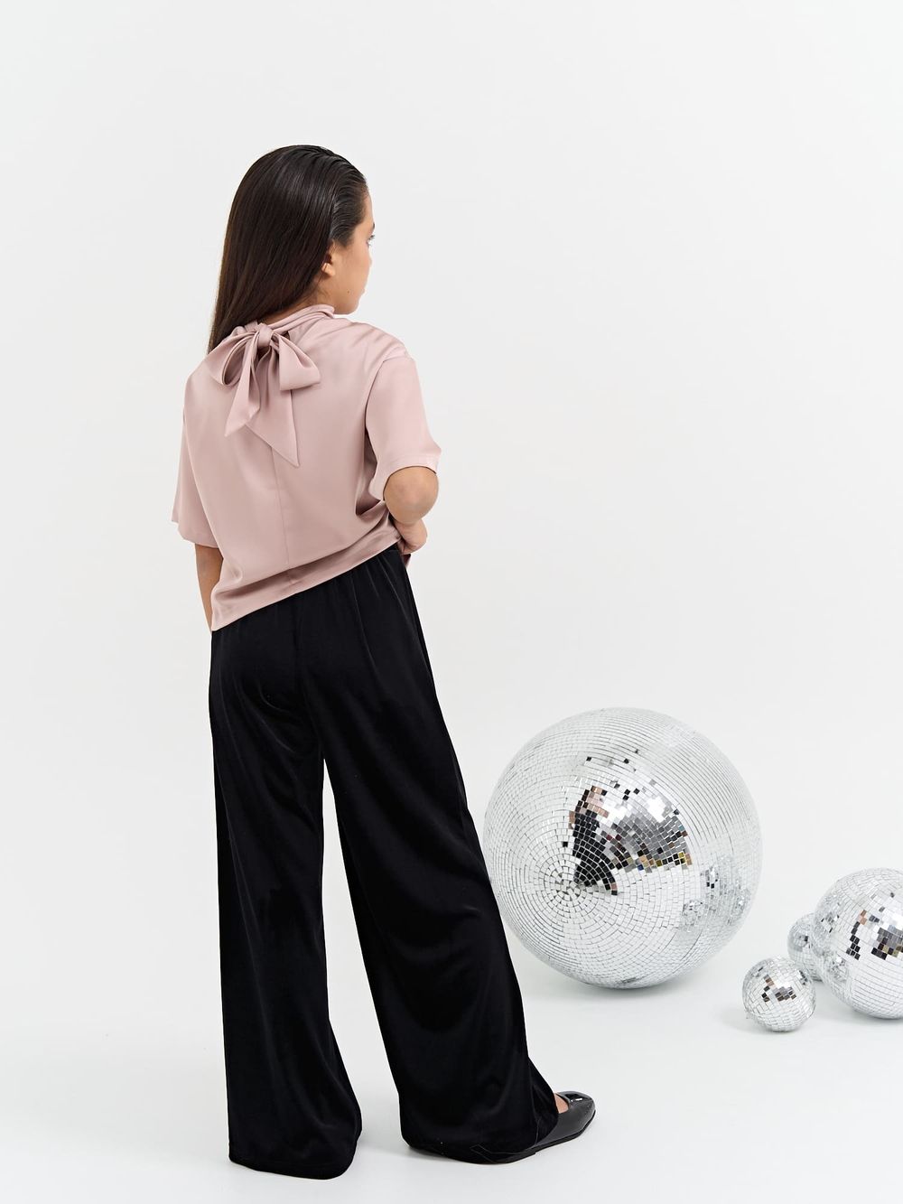 Брюки палаццо из бархата "Уголь" 7+