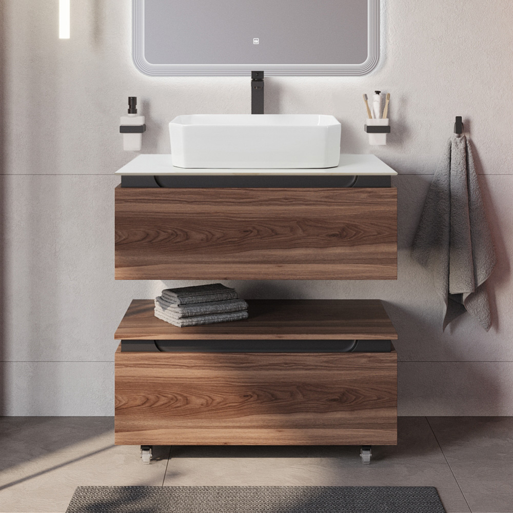 Мебель для ванной со столешницей и накладной раковиной Cezares SLIDER 80 Орех дымчатый SLIDER-800-1C-SO-NA-P