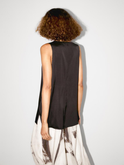 Massimo Dutti Длинная атласная блузка без рукавов, черный