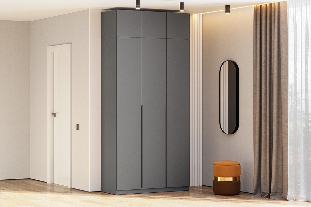 Шкаф с антресолью и наполнением (5 полок + штанга) ШК 5 (1200), Графит