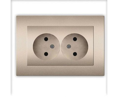 Двухместная розетка UNIVersal серия афина, без заземления, скрытой установки, 16а, 220в, шампань, еврослот A0102-Br