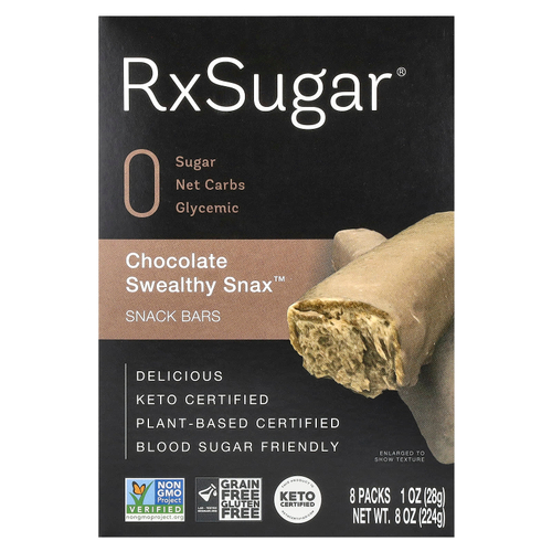 RxSugar, Swealthy Snax ™, батончики, шоколад, 8 пакетиков по 28 г (1 унция)