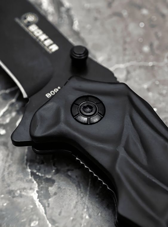 Складной нож тактический BOKER Черный с рельефной рукоятью