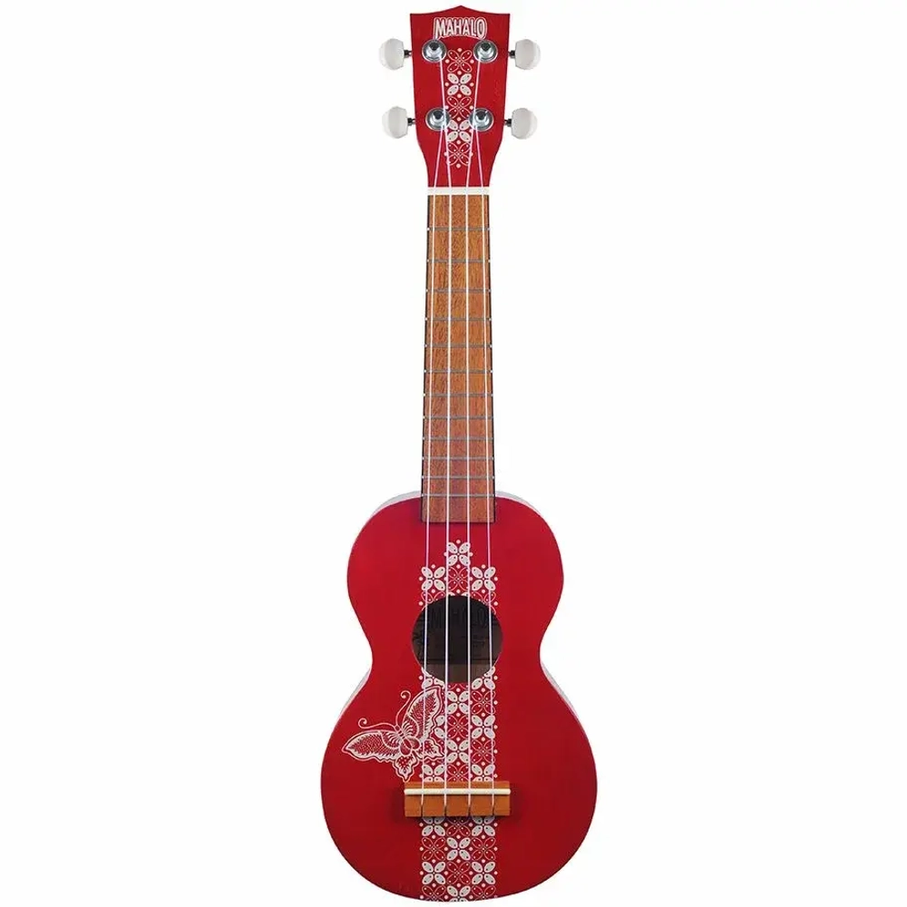 Mahalo MK1BATRD Укулеле сопрано с чехлом, цвет Transparent Red, с рисунком. Серия Kahiko.
