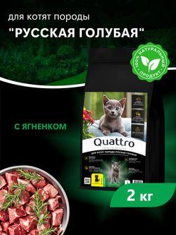 Корм сухой для котят породы Русская голубая, с ягненком, 2кг, QUATTRO