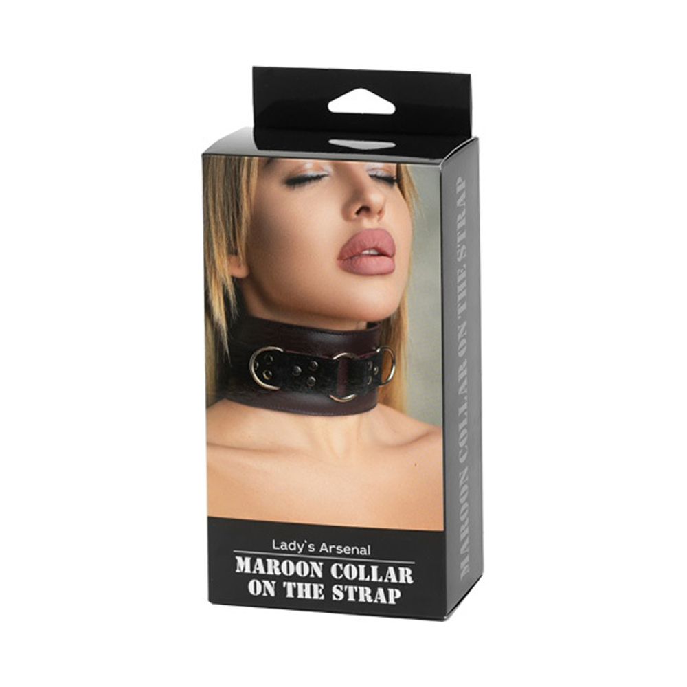 Бордовый кожаный  ошейник БДСМ Арсенал Lady's Arsenal Maroon Collar On The Strap 67030