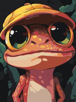 Картина по номерам - Дружелюбный геккон в кепке