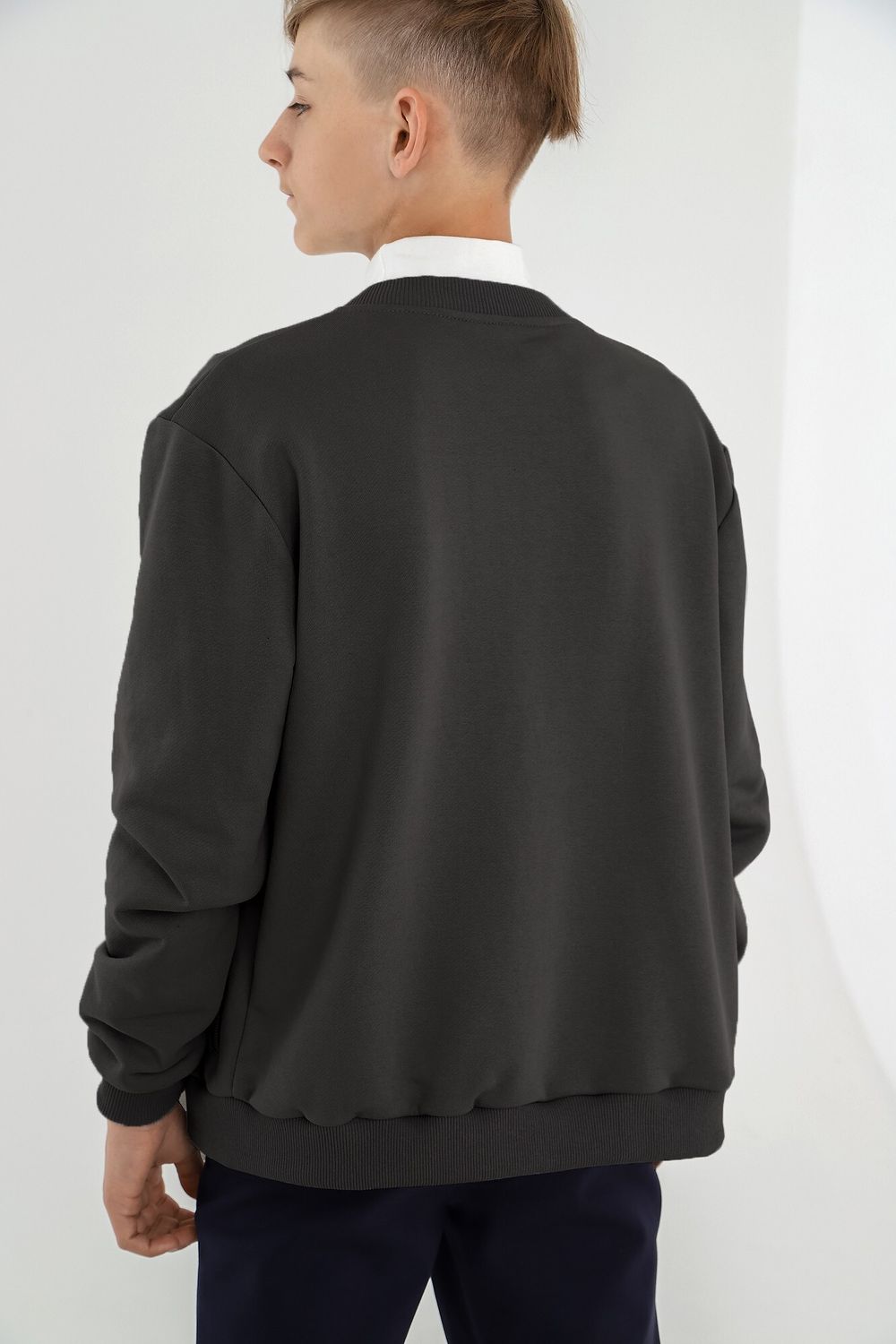 Джемпер для мальчика Бомбер-2 Виотекс ТЁМНО-СЕРЫЙ