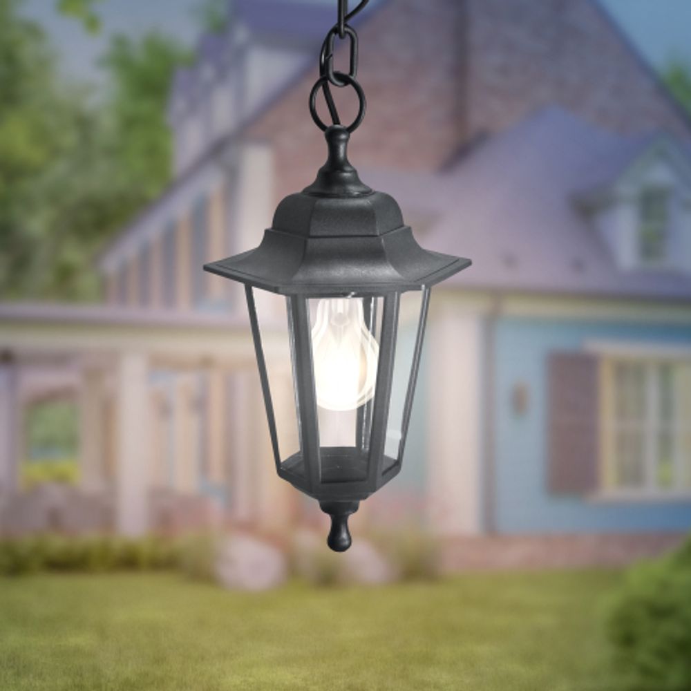 Садово-парковый светильник ЭРА НСУ 06-60-001 черный 6 гранный подвесной IP44 Е27 max60Вт | Садово-парковые светильники