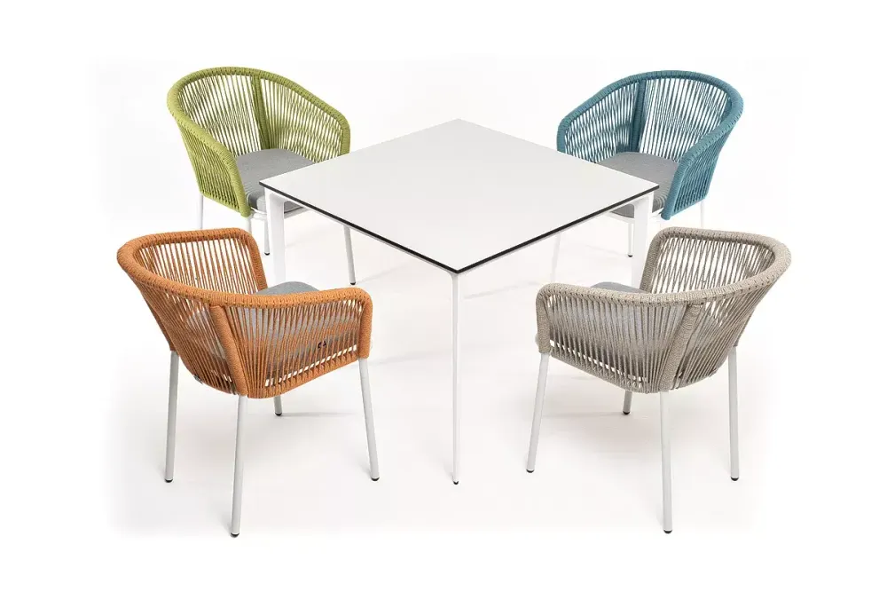 "Аркобалено" обеденная группа на 4 персоны со стульями "Марсель", каркас белый, роуп цветной