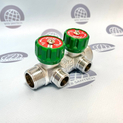 Регулирующий проходной модульный коллектор FAR (ВР-HP) на два отвода 1/2" (HP) под плоское уплотнение