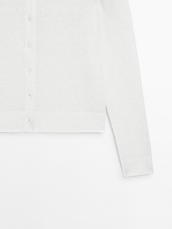 Massimo Dutti Трикотажный кардиган из 100% льна, белый