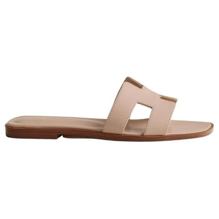 Hermes Oran calfskin open-toed slippers women's beige, H202230Z 59