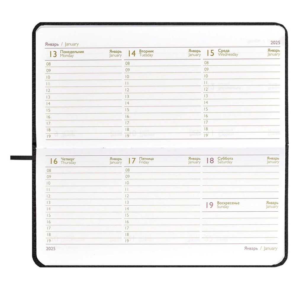 Планинг 2025г., Феникс+ Джут черный, 170*88мм, кож.зам, карманный, ляссе, 64л