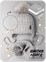 Шапка зимняя для мальчика на завязках и снуд