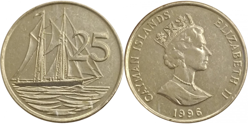 Каймановы острова 25 центов, 1992 - 1996 Корабль UNC