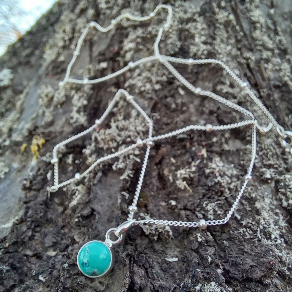 Подвеска КРУГ с цепочкой, серебро/бирюза