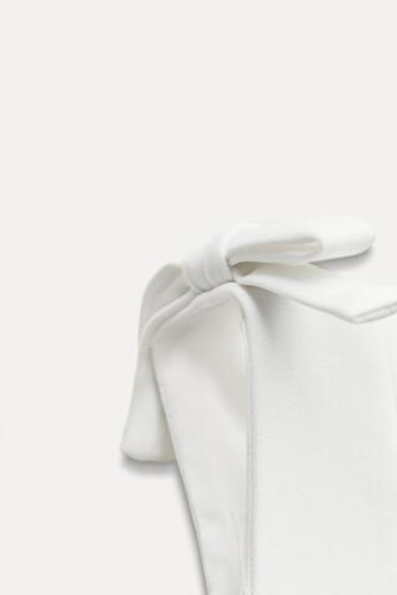 ZARA ТОП С БАСКОЙ И БАНТАМИ, БЕЛЫЙ