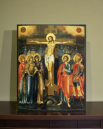 Распятие Иисуса Христа с предстоящими (Голгофа) деревянная икона на левкасе