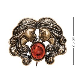 AM-2586 Брошь «Знак зодиака-Близнецы» (латунь, янтарь)