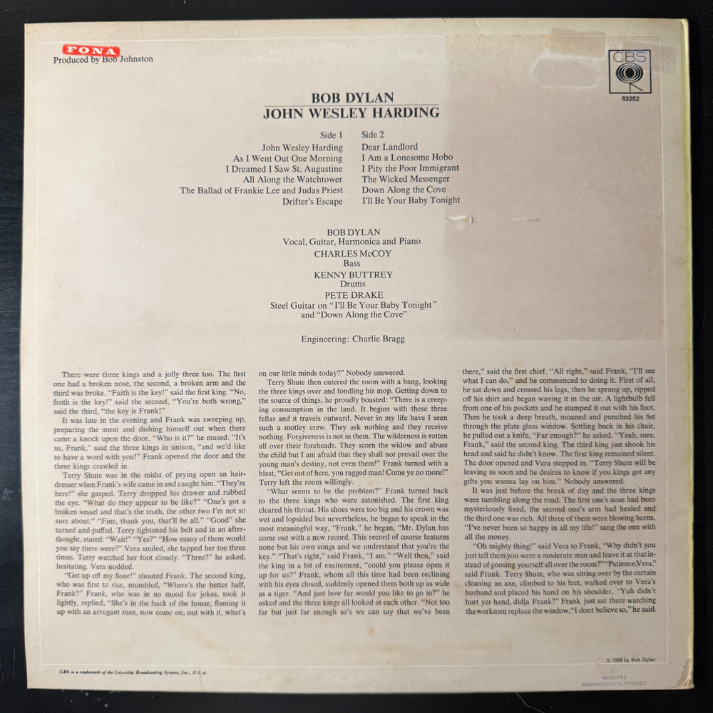 Bob Dylan ‎– John Wesley Harding (Англия 1968г.)