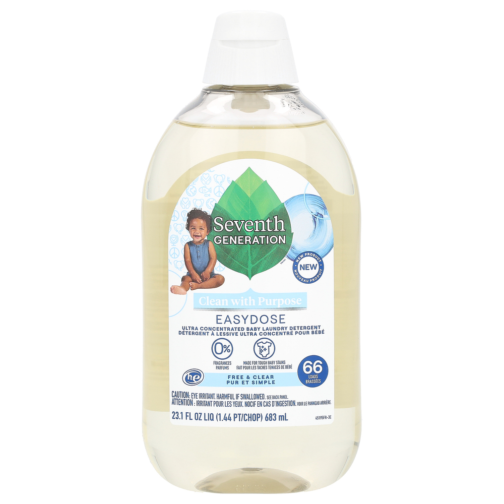 Seventh Generation, Ультраконцентрированное детское средство для стирки Easy Dose, свободное и прозрачное, 683 мл (23,1 жидк. Унции)