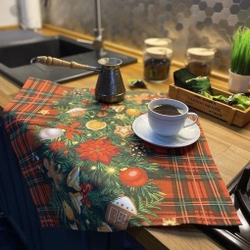 Скатерть на стол новогодняя (50*50см)-салфетка-дорожка "Еловая гирлянда" LAV ANNA LUKOSHINA