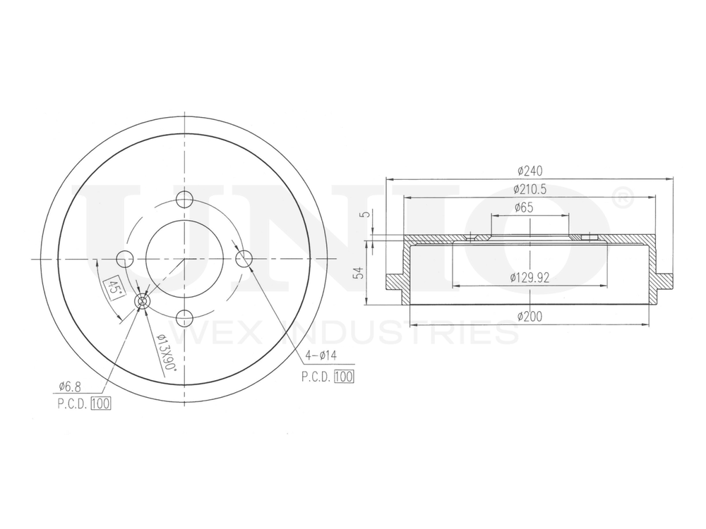 Барабан тормозной задний UNIO BRD-10048