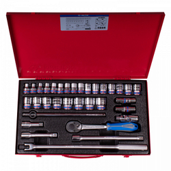 KING TONY (4534MR06) Набор торцевых головок с принадлежностями 1/2", 6-гранные, 8-32 мм, 33 предмета