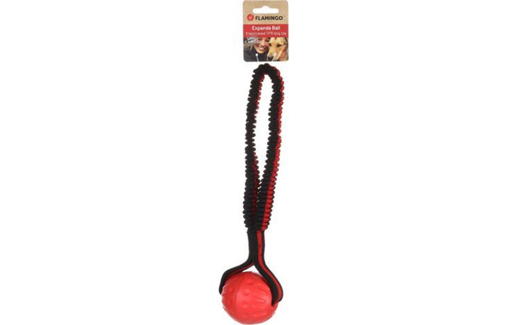 Игрушка для собак мяч на веревке Flamingo 36 см/ ф 8,5 см, TPR, красный