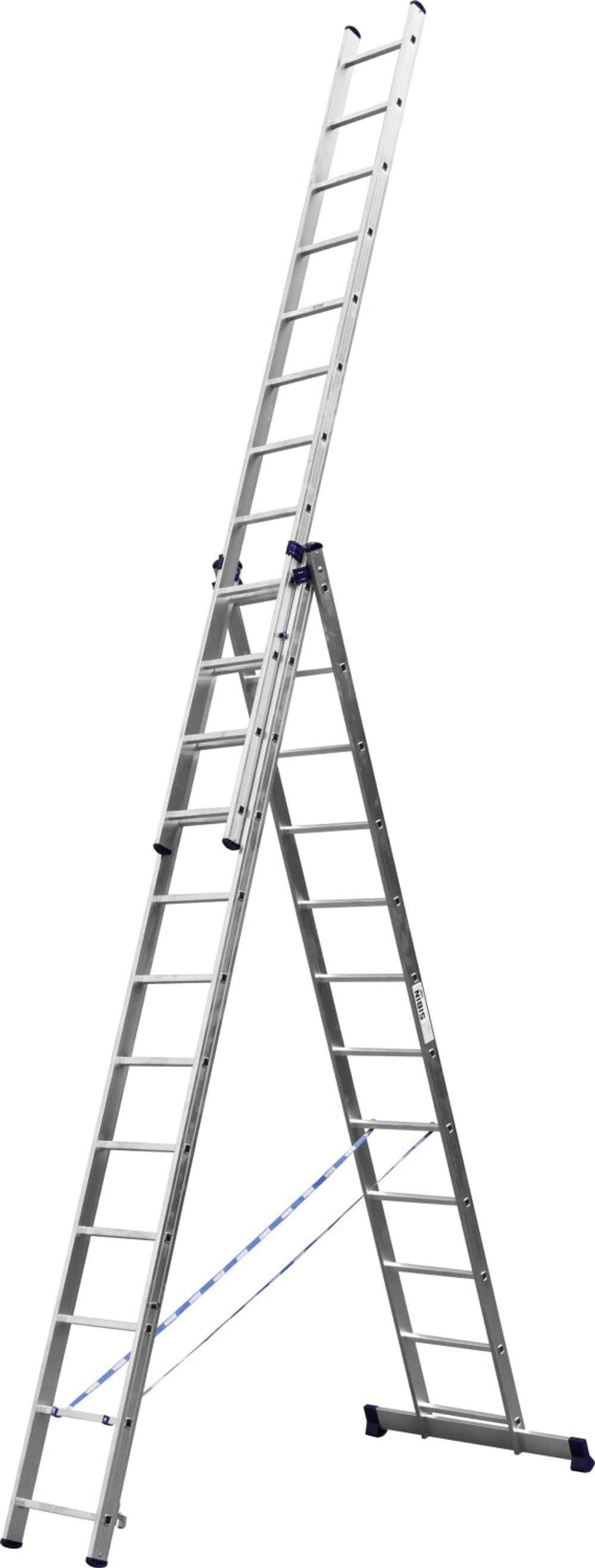 Трехсекционная лестница СИБИН, 12 ступеней, со стабилизатором, алюминиевая