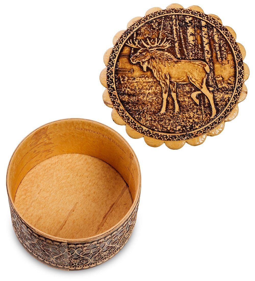 Народные промыслы BST-114/ 2 Шкатулка «Лось» мал. (береста)